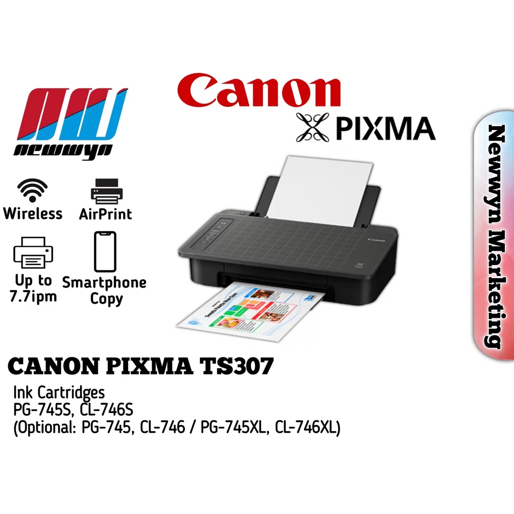 Newwyn Canon Pixma TS307 Single Function Wireless Printer With Smartphone Copy (Print,WiFi