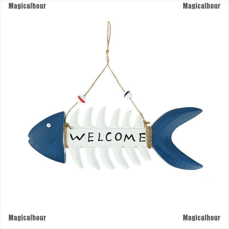 MagicalHour WELCOME Fish Skeleton Fish Nautical Wall Hanging Vintage Wood Sign Decor DIY