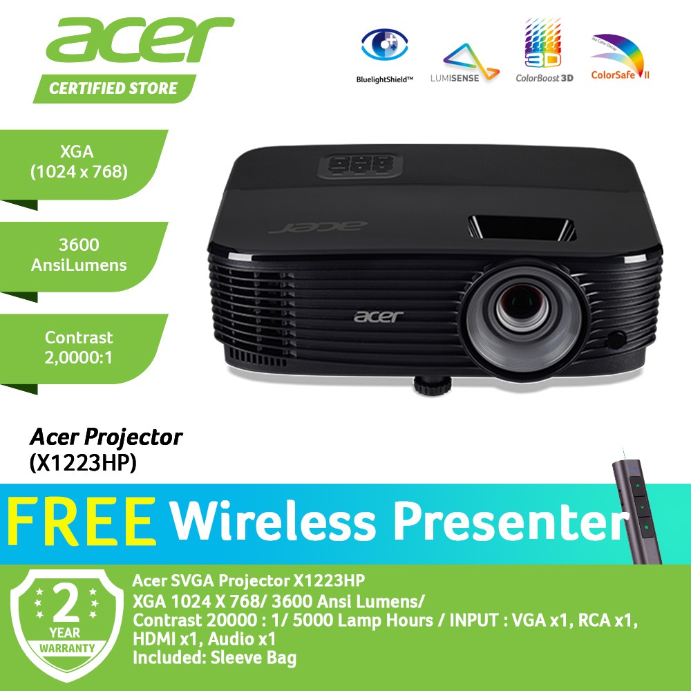 Acer X1223HP DLP Projector - MR.JSB11.005 (4000Ansi Lumens/XGA/5000Hrs ...