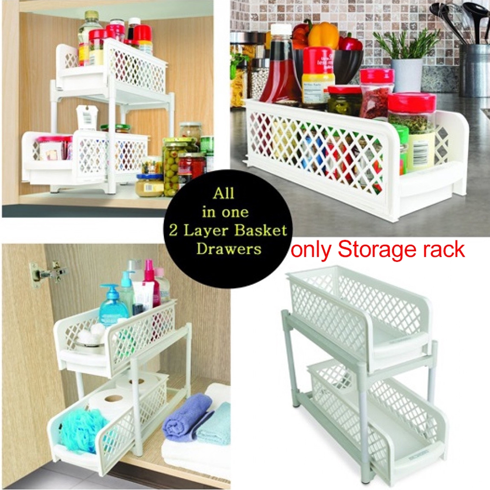 2 Tier Drawer Bathroom Sliding Basket Organizer Cabinet Storage