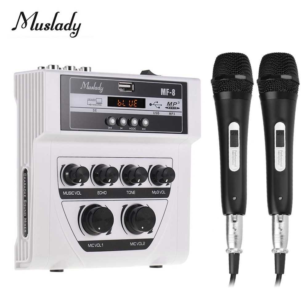 Muslady MF8 Mini Sound Audio Mixer Stereo Echo Mixers Dual Mic Inputs