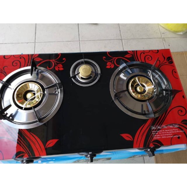 Dapur Gas Kaca 3 Tungku Bercorak Shopee Malaysia