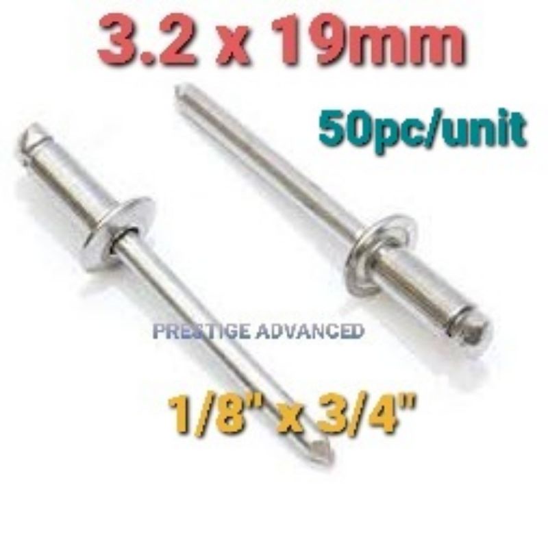 PATTA [50 PCS] Aluminium Blind Rivet Mata Rivet (1/8"x 3/4") x 50PCS