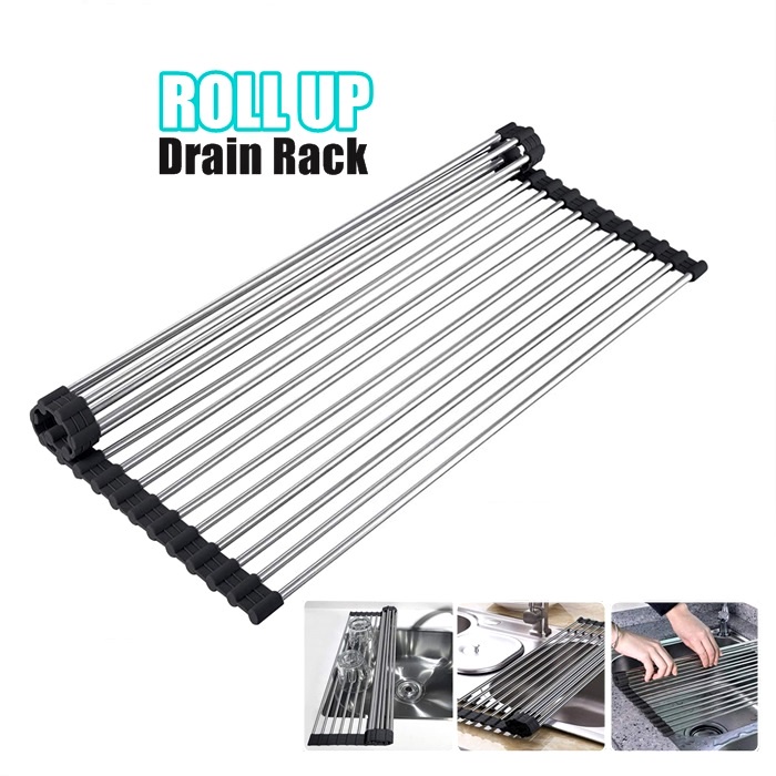 Rollup Dish Drying Rack Foldable Stainless Steel Over Sink Rack