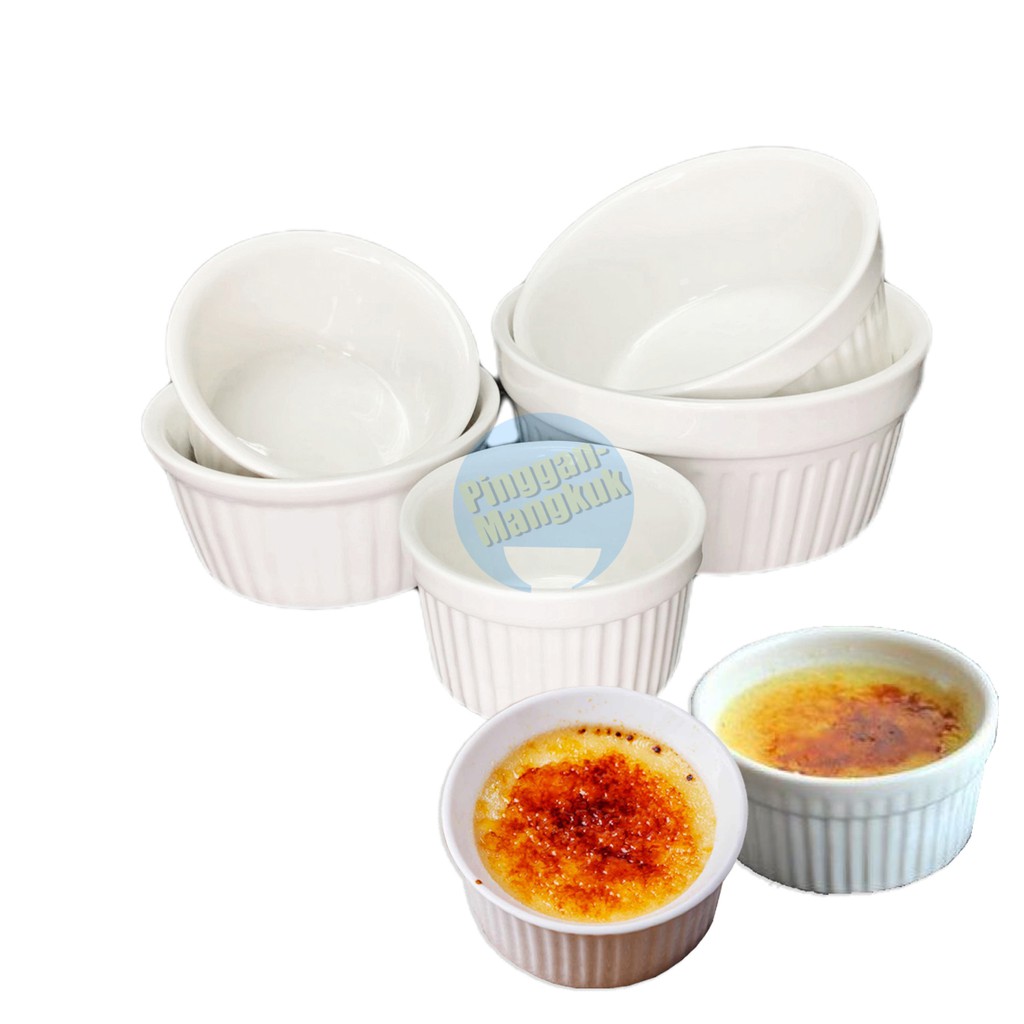 Fluted Porcelain Souffle Dish, Porcelain Ramekin, Condiment Dish