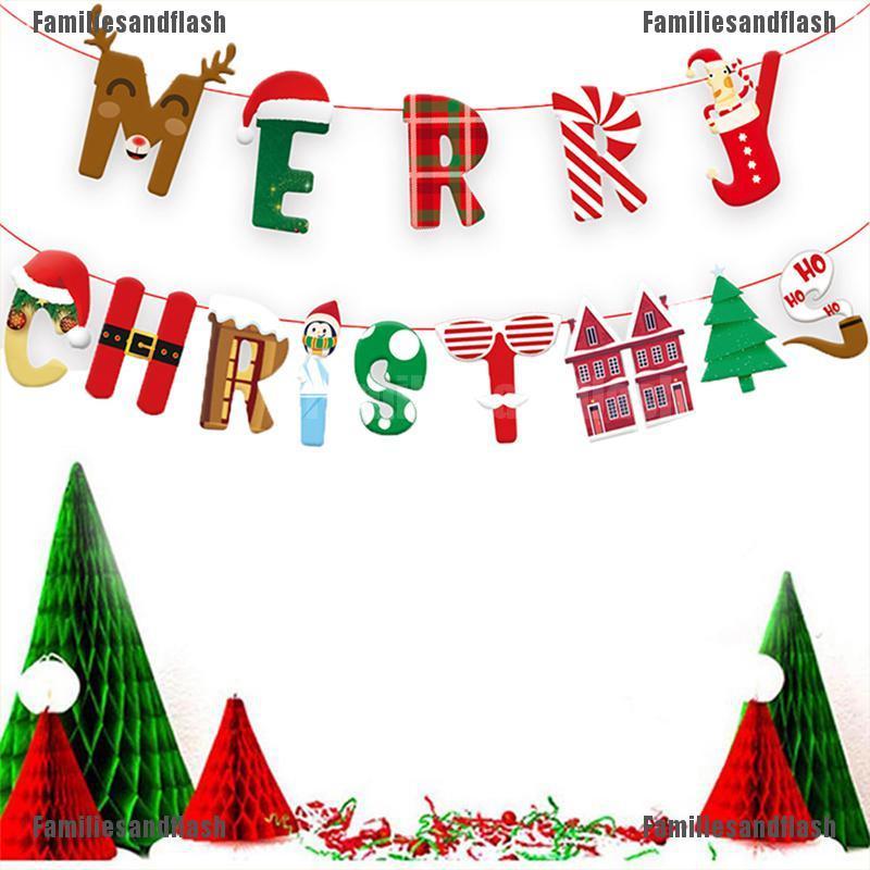 FW++ 1Pcs Merry Christmas Banner Wall Hanging Garland Xmas Tree Pattern ...