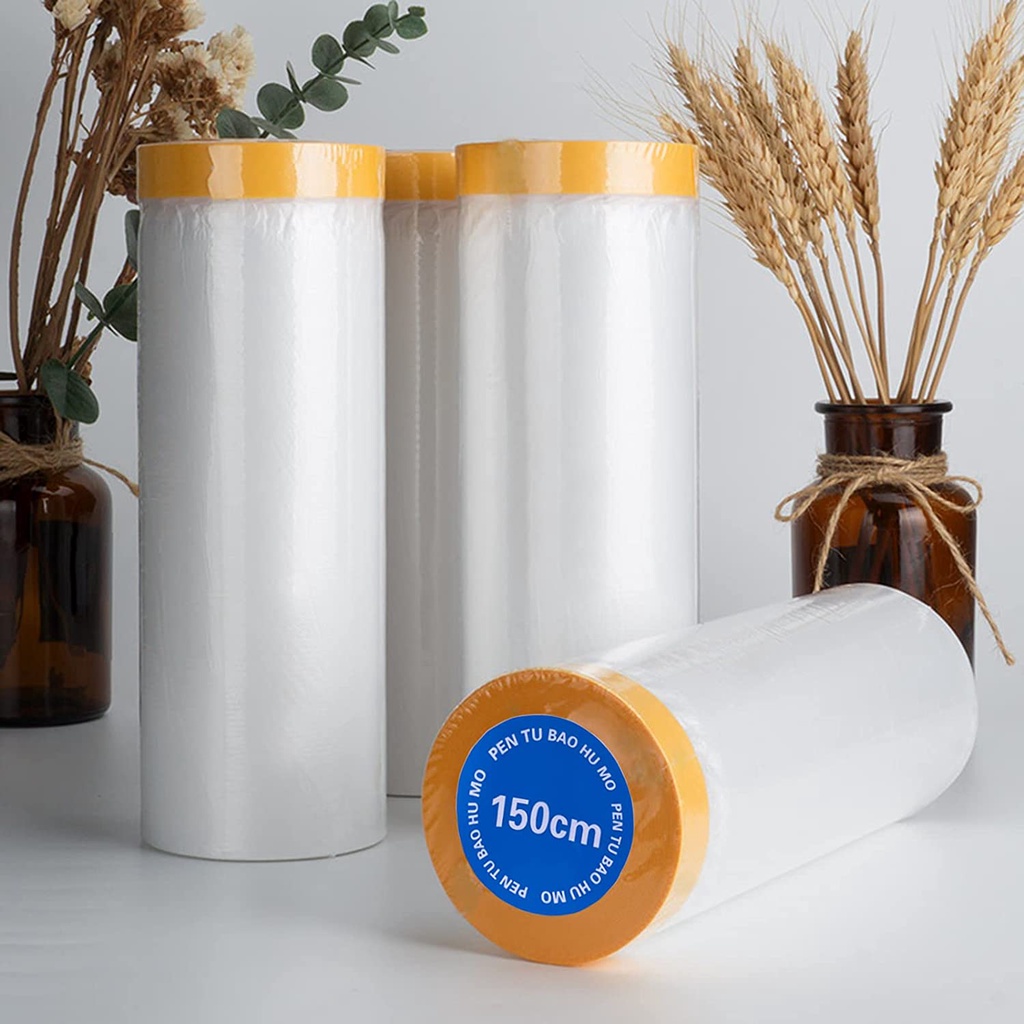 WT Masking Film with Tape – Painting Protection Cover, Plastic Drop Cloth, Dust Shield (55/110/180/280cm)