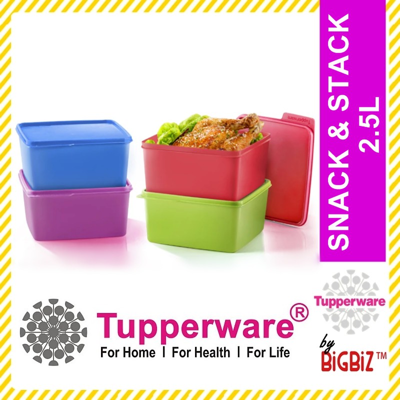 Original TUPPERWARE Snack & Stack 2.5L Large Serving Colorful Container Food Storage Set [Ready Stock]