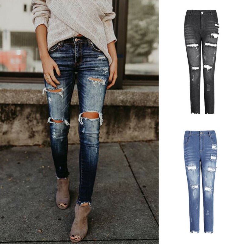 ladies ripped skinny jeans