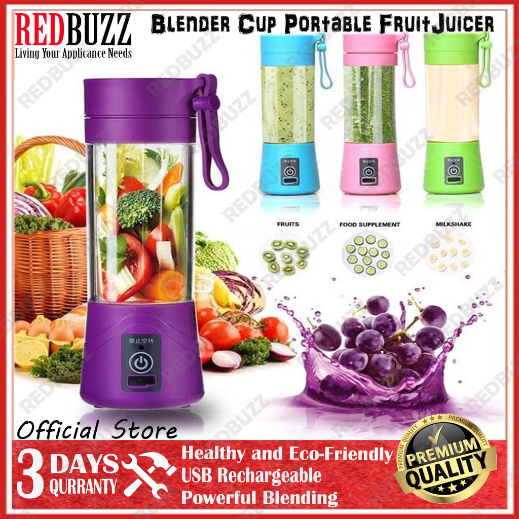 REDBUZZ Portable USB Rechargeable Fruit Juice Blender Juice Maker Juicer Blender Mixer 380ML Fruit Juicer