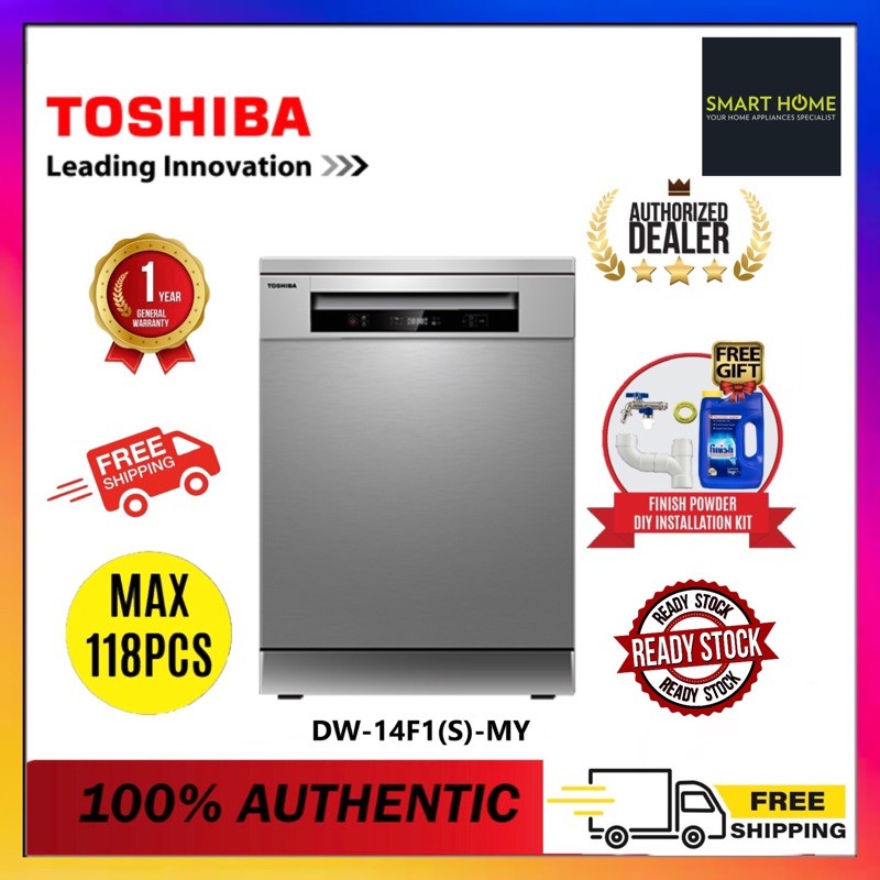 TOSHIBA Dishwasher DW14F1(S)MY 118pcs with 6 Program Dish Washer