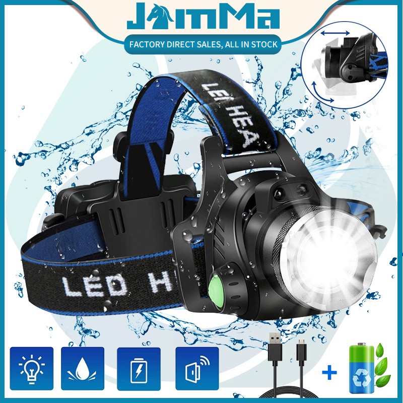 Headlamp Flashlight, USB Rechargeable Led Head Lamp, IPX4 Waterproof T004  Headlight with 3 Modes and Adjustable Headband, Perfect for Camping,  Hiking, 