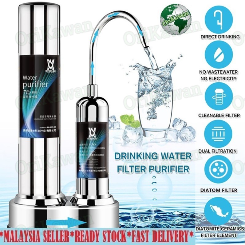 Stainless Steel 2 Stage Filter Water Purifier Chorine Removal Activated carbon Drinking Water Purifier