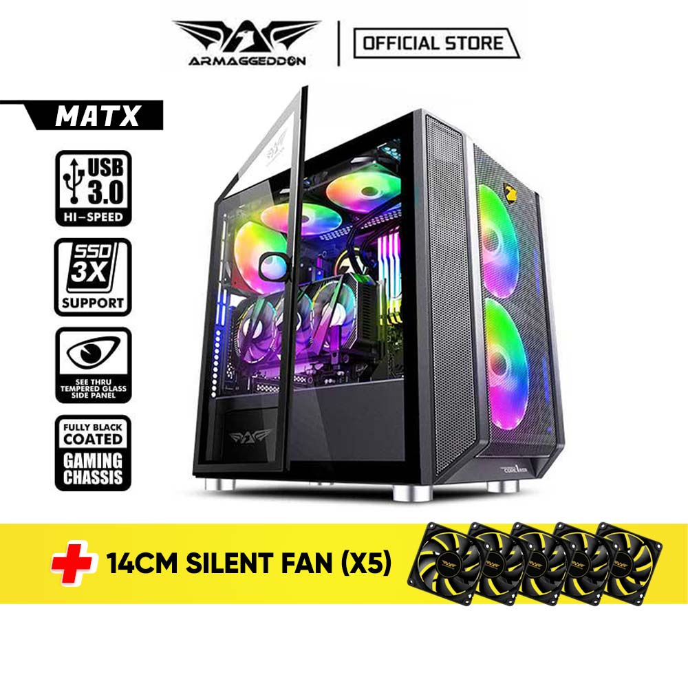 Armaggeddon Tessaraxx Core 1 Air MATX Gaming PC Case with Mesh Front Panel Design | Free 5 Unit 14 CM PC Cooling Fan