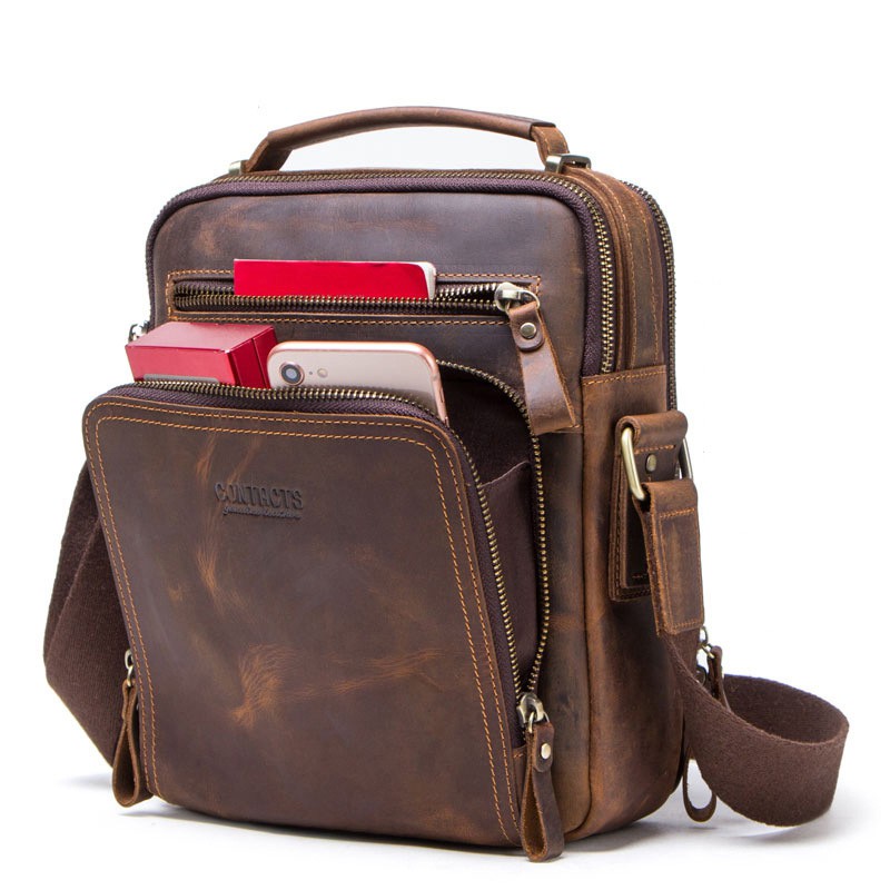 crazy horse leather messenger bag
