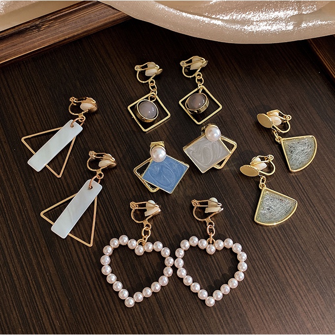 Muslim S925 Silver Korean Retro Pearl Ear Clip Blue Round Earrings Without Piercing Hijab Ear Clip 2026 New Ladies Fashion Accessories