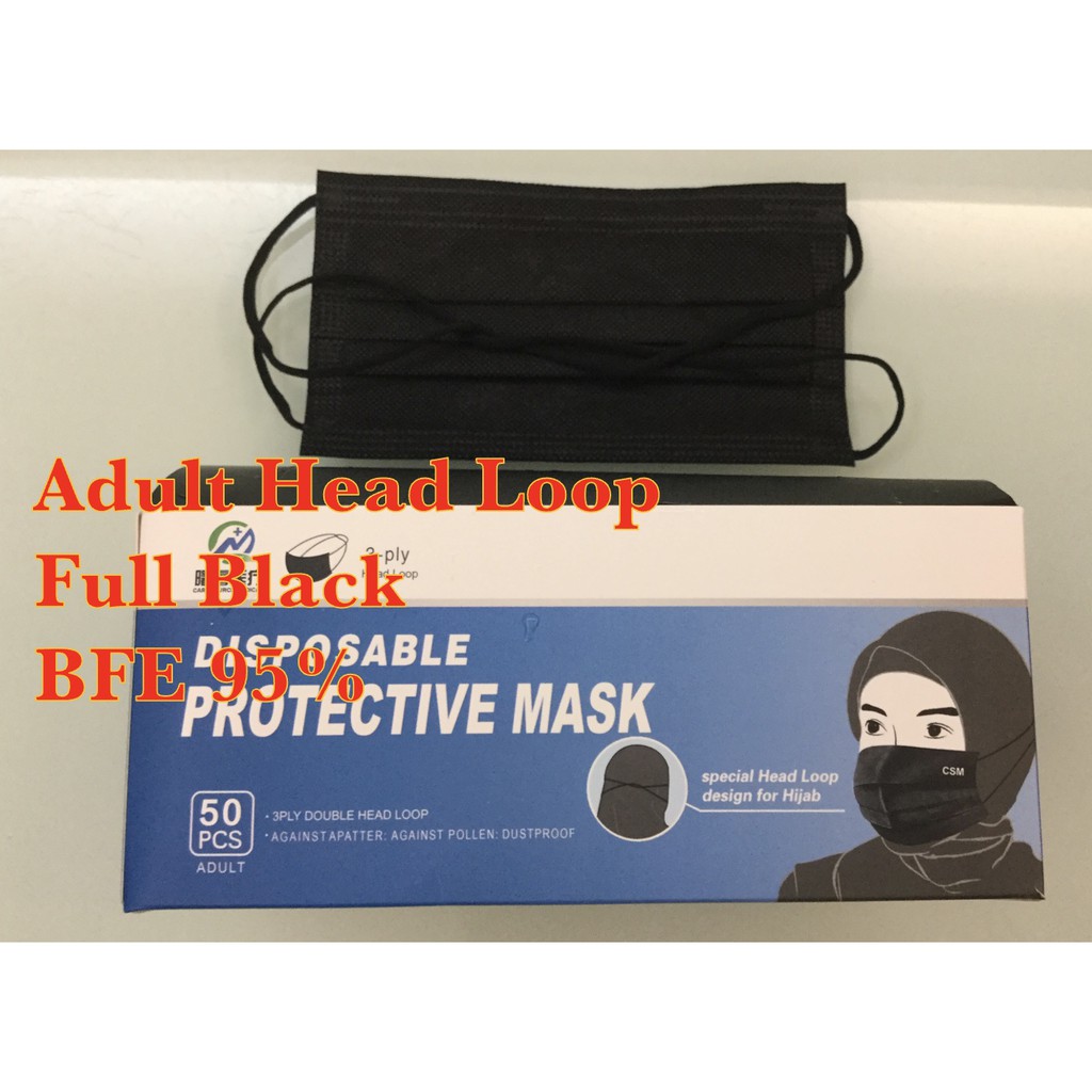 Topeng Muka Hijab Hitam 3lapis 3 Lapis Face Mask Black Head Loops 3ply 3 Ply 3layer 3 Layer Shopee Malaysia
