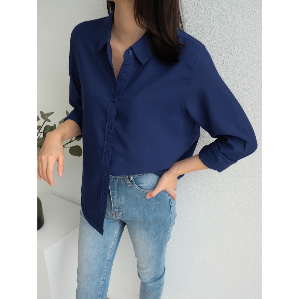 Cotton Long Sleeve Button-Up Shirt S-XL for Women | T-0379 Blouse Kemeja  Wanita Basic | Shopee Malaysia