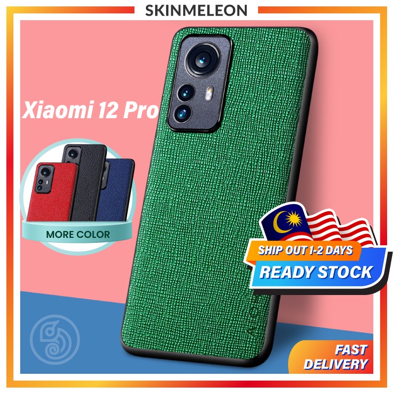 SKINMELEON Xiaomi 12 Pro Case Cross Pattern PU Leather TPU Hard Back Casing Camera Protection Phone Cover