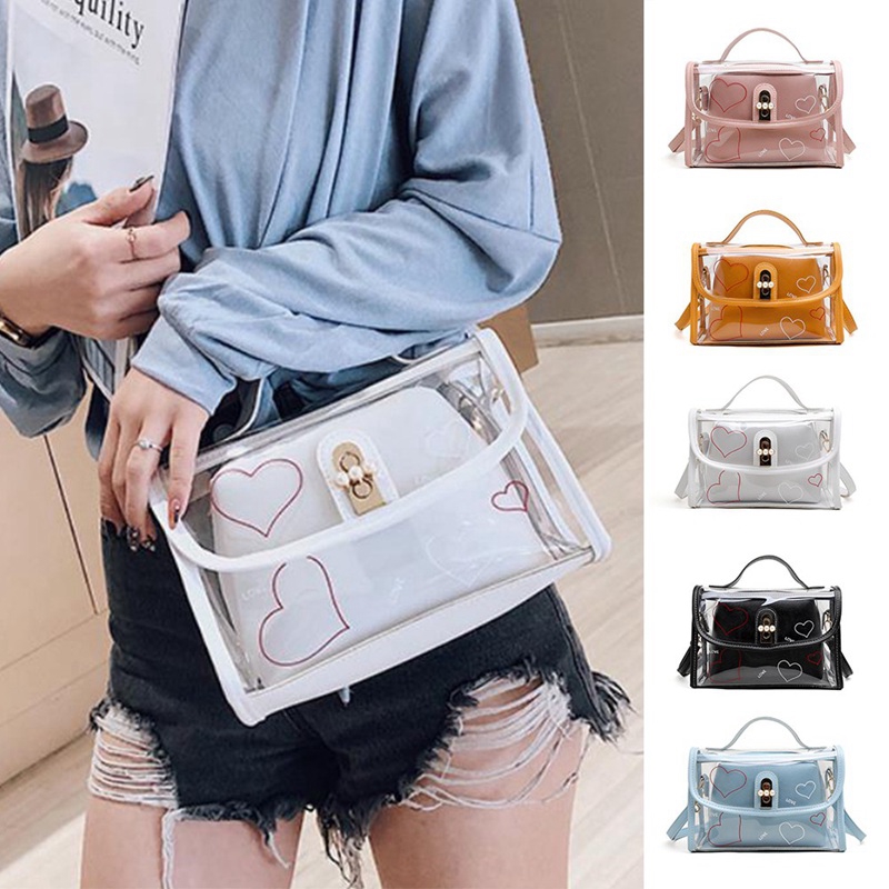 Women Transparent Handbag Shoulder Bag Clear Jelly Purse Clutch Plastic Tote CHG