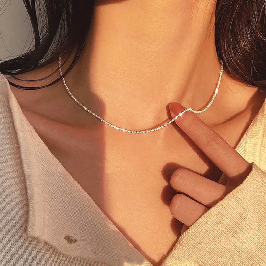 Sparkling S925 Sterling Silver Necklace Shiny Clavicle Chain Choker for Women Wedding Party Fashion Jewelry Accessories