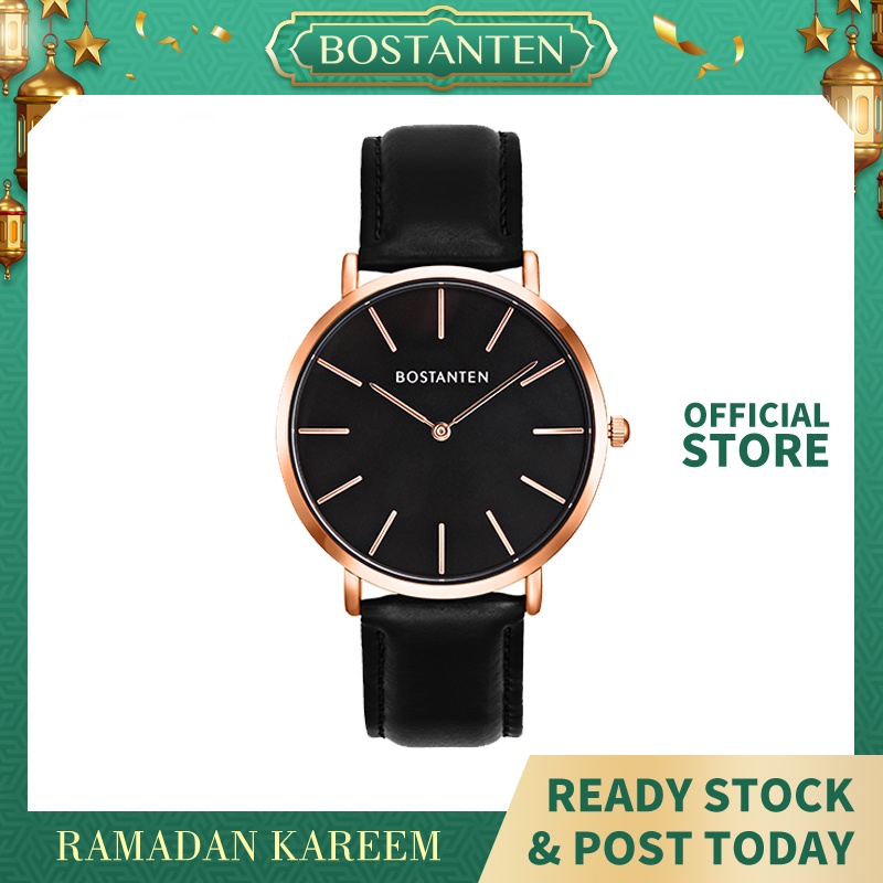 Bostanten Leather Strap Quartz Watch Simple Clasic Original Waterproof Watches Men Jam Tangan Lelaki [Free Box]