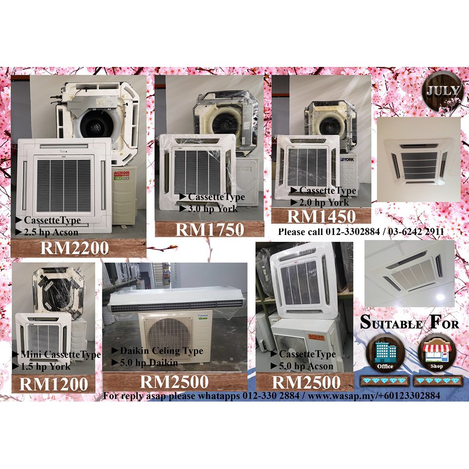 1 5hp 5hp Cassette Ceiling Type Second Hand Air Conditioner Aircond Aircond Klvalley