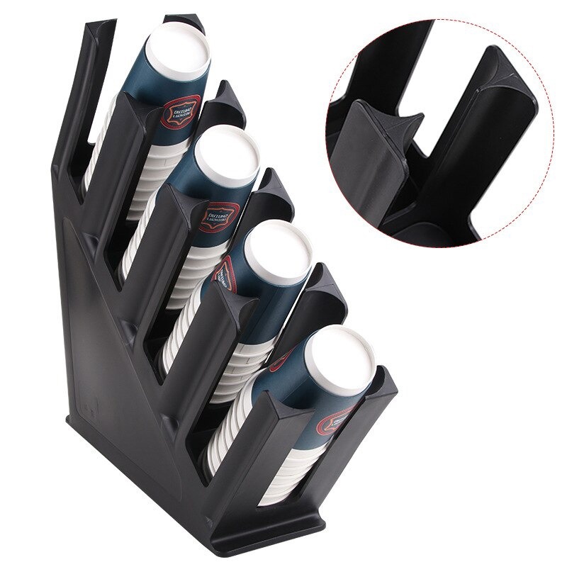 4 Compartments Plastic Cup Holder Rack Counter Coffee Cup Lid Holder