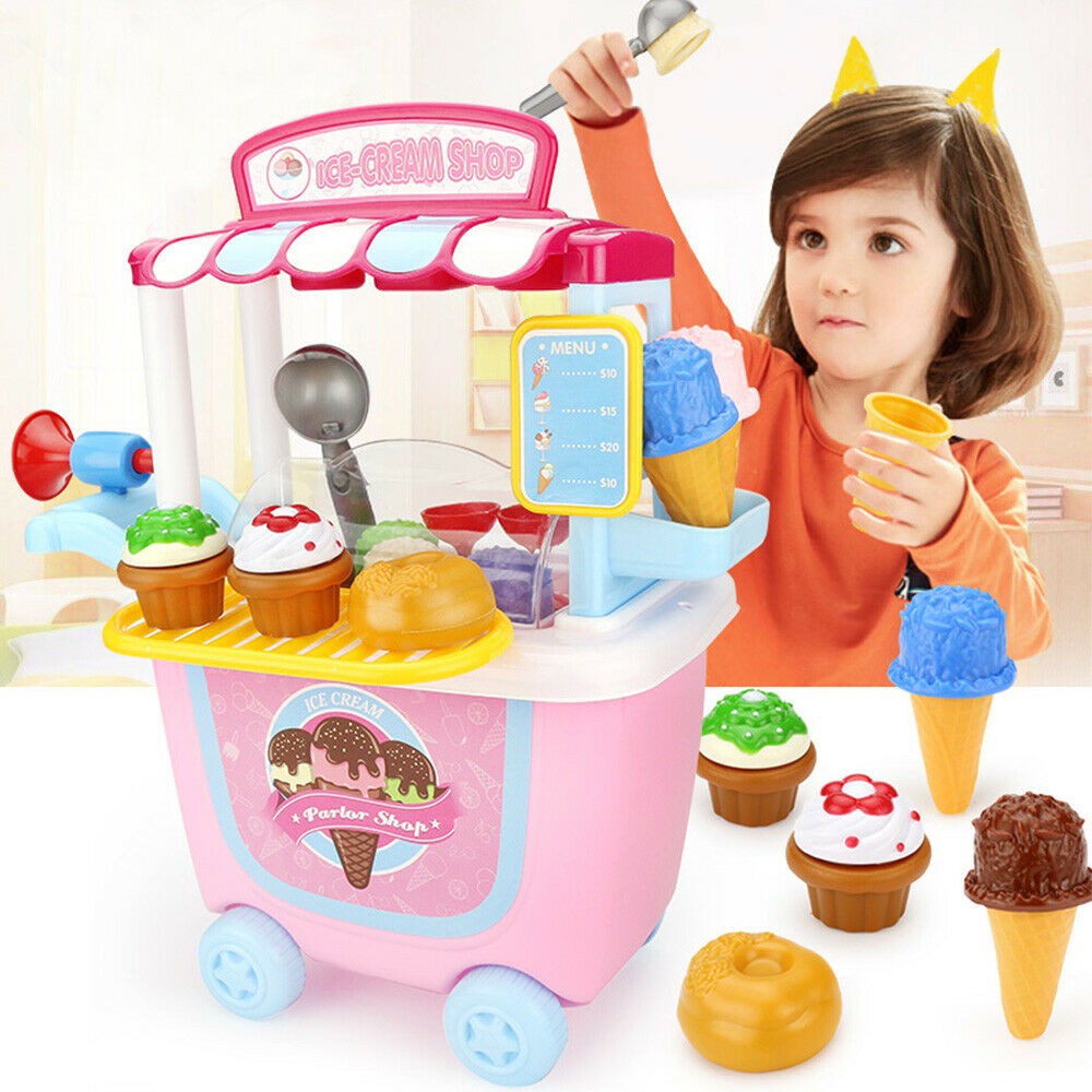 Ready Stock Kids Ice Cream Shop Portable Trolley Playset Pretend Play Mainan Gerai Kedai Troli Aiskrim Kanak Kanak Shopee Malaysia
