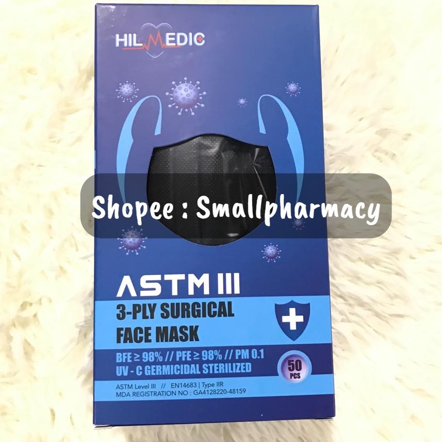 Hil Medic 3Ply Surgical Grade Face Mask ( Black Colour ) ASTM Level III
