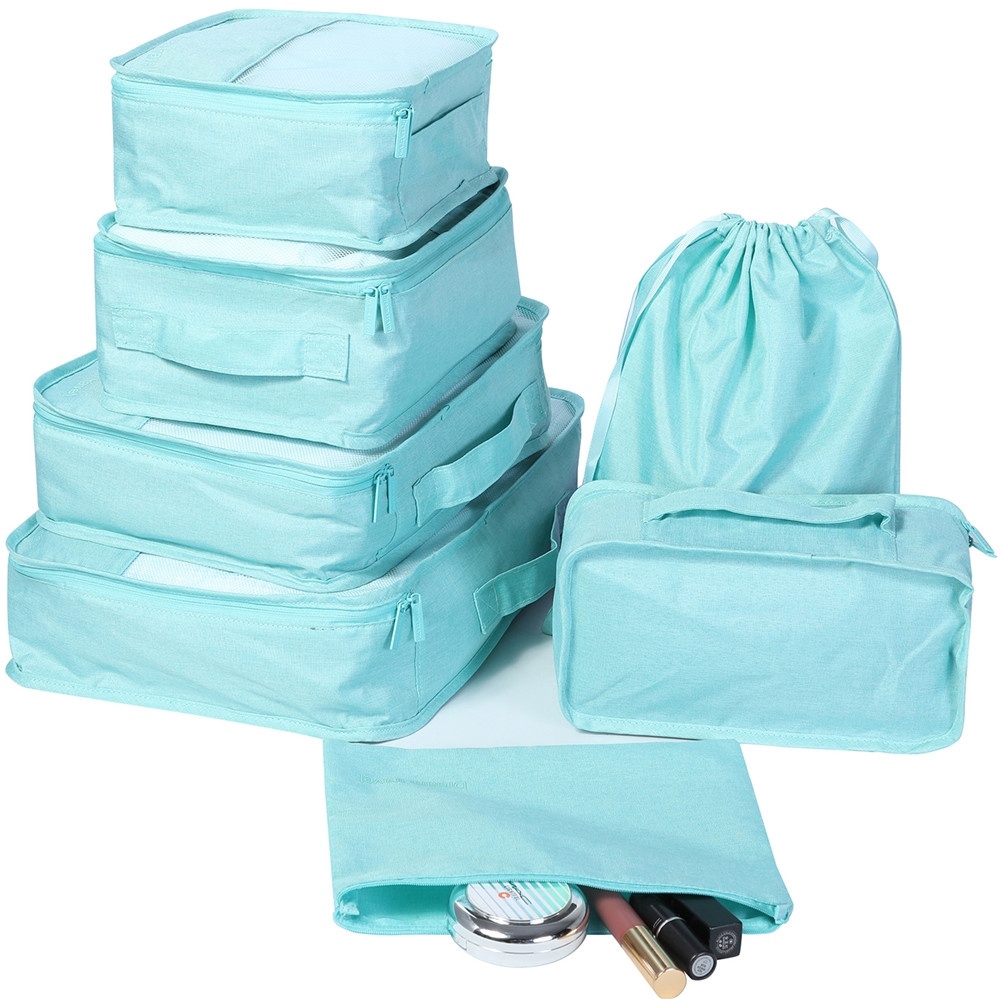 7 pcs Set Luggage Organizer Packing Cubes,Compression Pouch （Dark Blue） Travel Storage Bag 