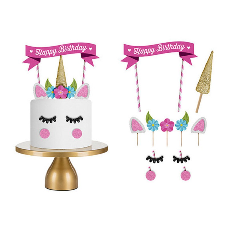 1set Cute Unicorn Cake Topper Happy Birthday Candle Party Toppers