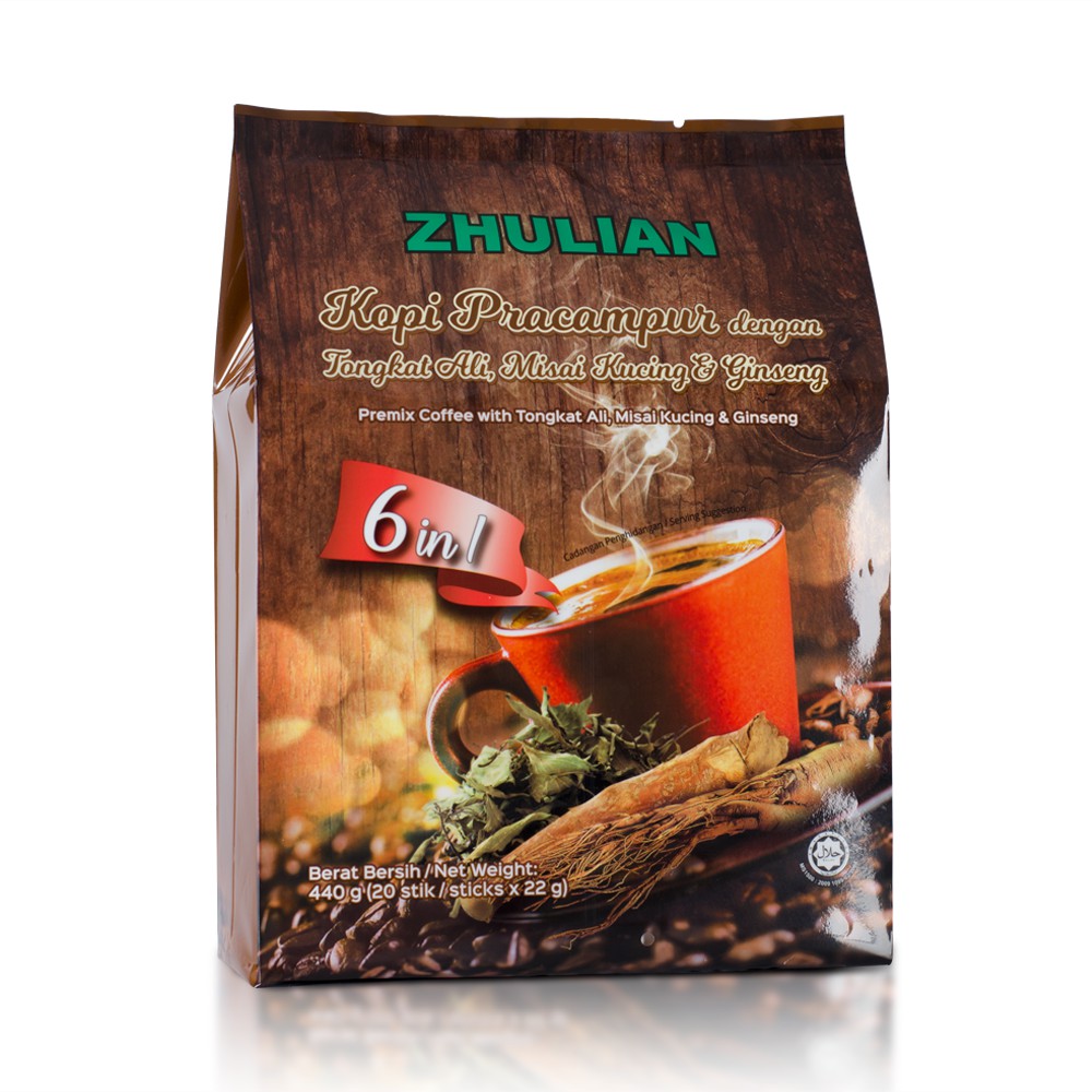 KOPI ZHULIAN (Robusta & Arabica) dengan Campuran Tongkat Ali, Misai Kucing & Ginseng