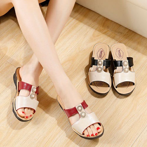 Women Fashion Mom PVC Women Sandals Casual Ladies ESWS021-05 Summer Flat Selipar musim panas ibu sandal