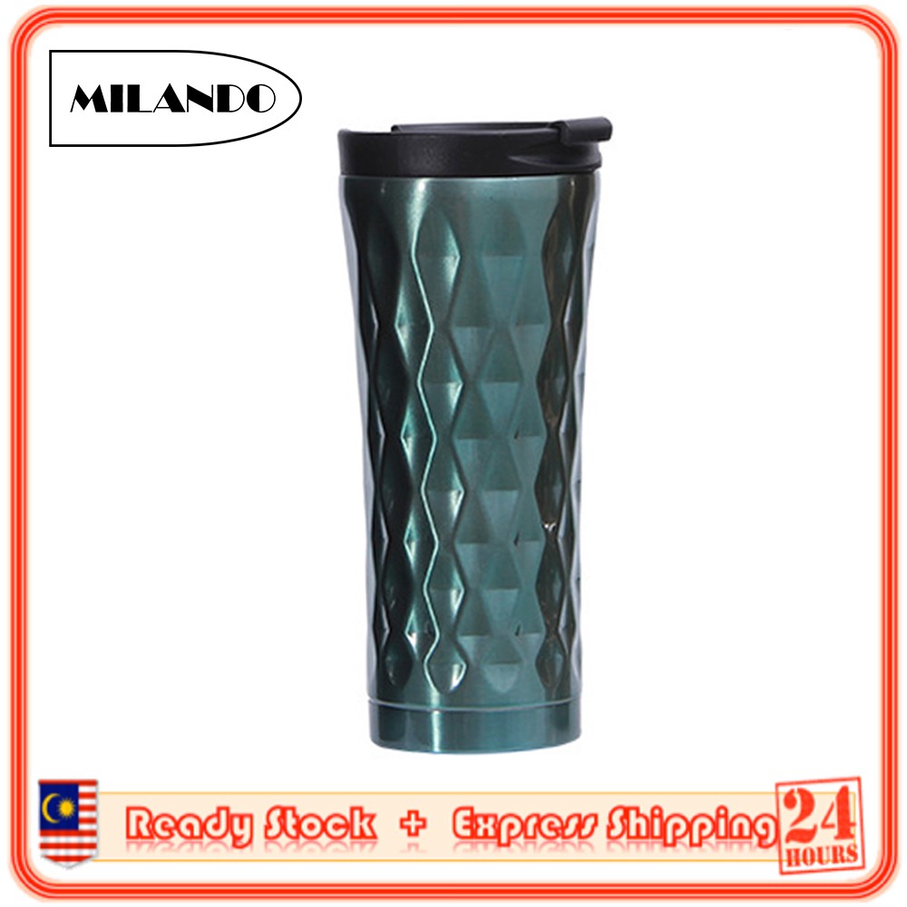 (500ml) MILANDO Travel Water Bottle Tumbler Thermos with Stainless Steel Vacuum Insulated Diamond Shape Mug (Type 8)