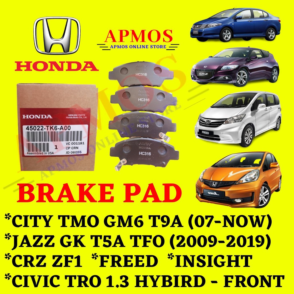 Front Brake Pad Honda City Tmo Gm6 T9a Jazz Gk T5a Tfo 09 19 Crz Zf1 Freed Insight Civic Tro 1 3 45022tk6a00 Shopee Malaysia