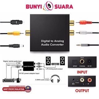 Digital to Analog Audio Converter Coaxial Optical Cable Port to AUX & RCA RC 3.5mm Audio Jack Cable Stereo Amplifier USB