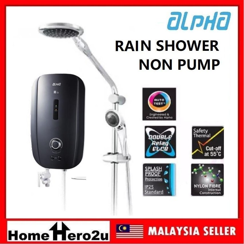 Alpha AS2E Water Heater with Rain Shower (Black) Homehero2u Shopee