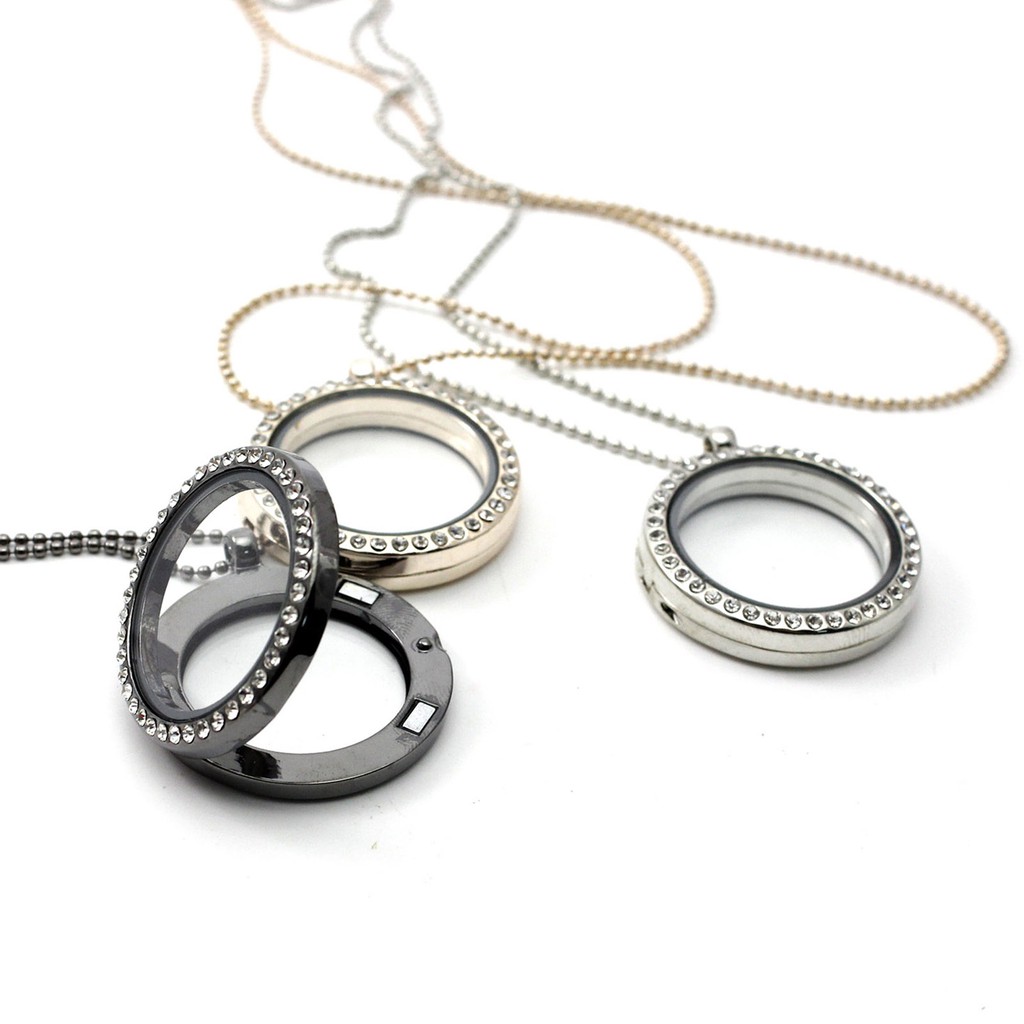 DIY Memory Photo Frame Round Locket Case Diamond Pendant Chain Necklace Gift New