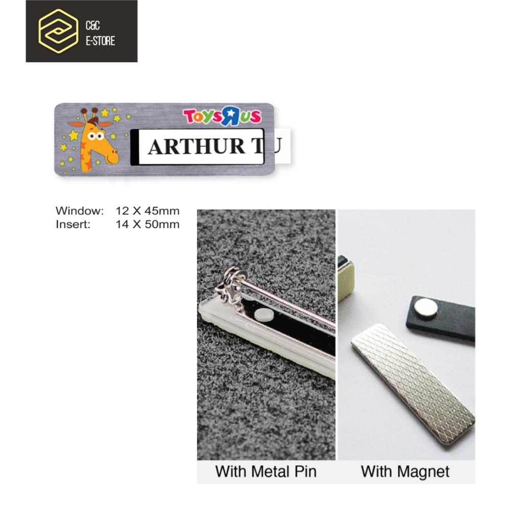 [Ready Stock] Custom Made Reusable Name Tag 8-12 | 12mm x 45mm | Engraved Personalised Nama Metal Pin Magnet silver