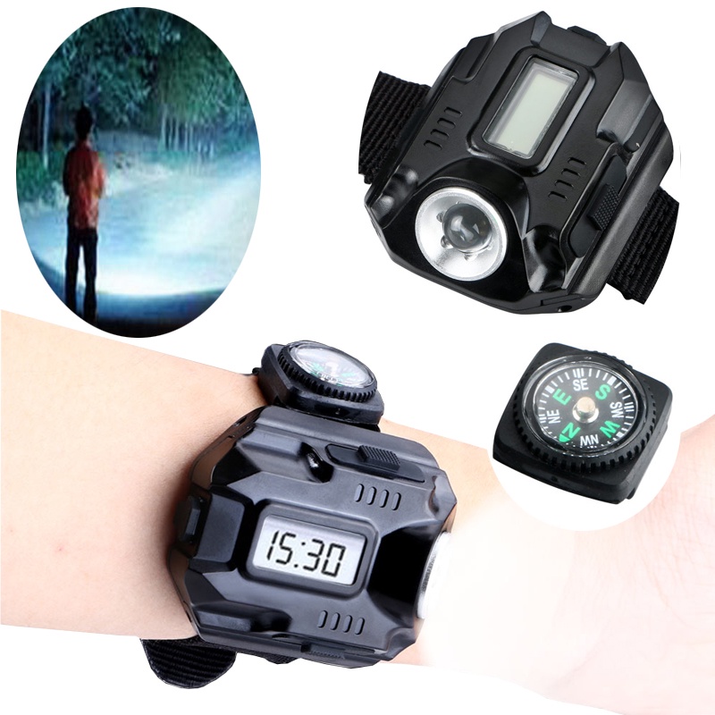3 in 1 LED Wrist Watch Flashlight Torch Light USB Charging Wrist Model