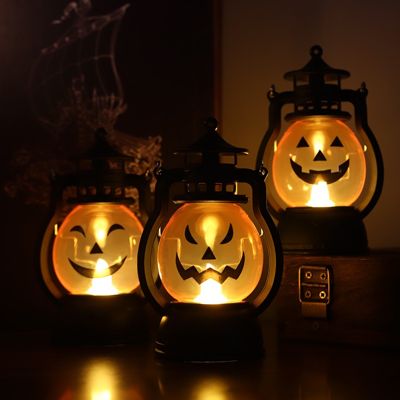 Halloween Decorative Retro Small Oil Lamp Electronic Candle Light LED Pony Creative Style Portable Pumpkin Lantern