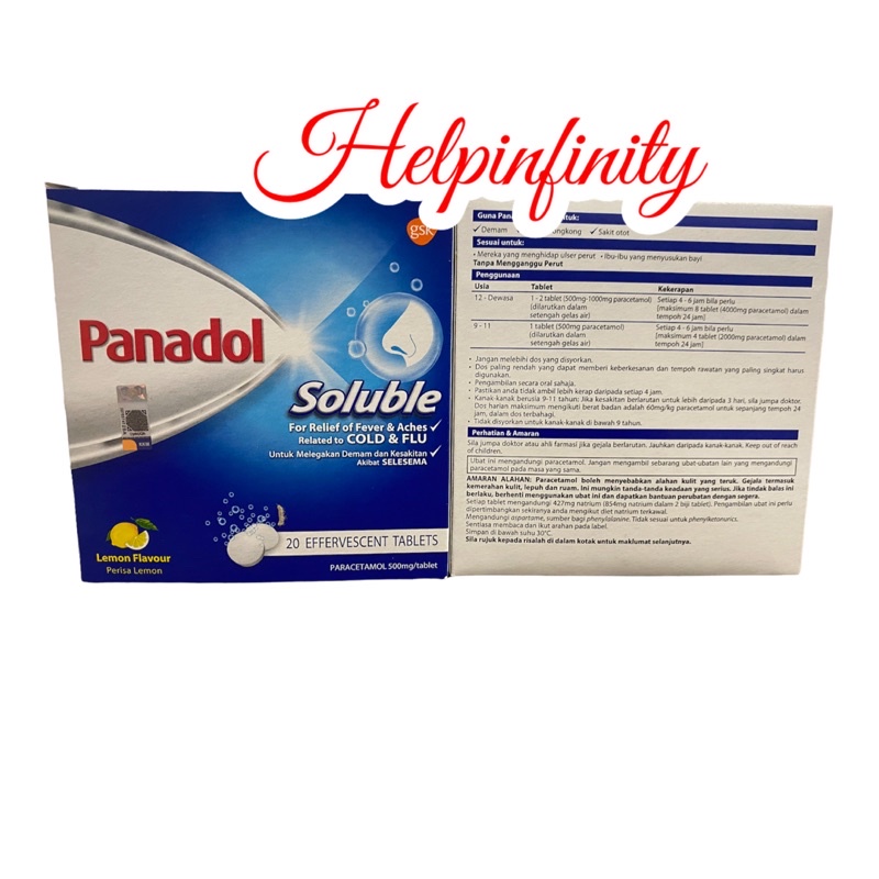Panadol (Paracetamol) 500mg Soluble Tabs for Relief of Fever & Aches