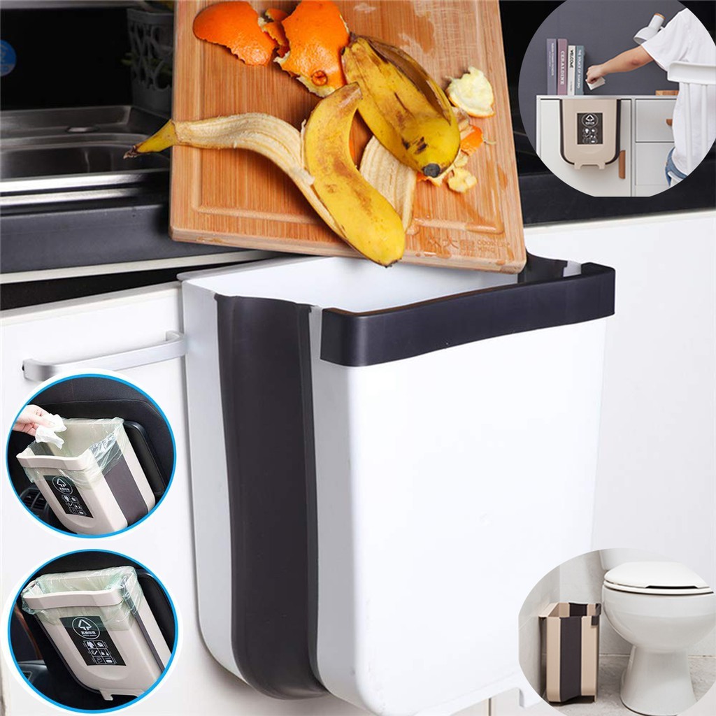 9L Hanging Trash Can for Kitchen Cabinet Door Collapsible Trash Bin
