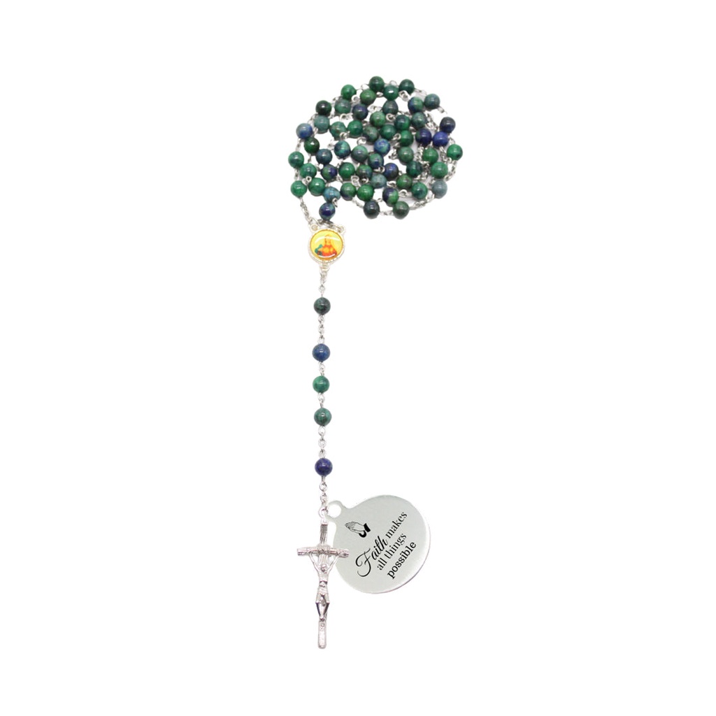 {Ready Stock Malaysia} Catholic Baptism Gifts Natural Phoenix Lapis stone Rosary - Green (Personalisation Available)