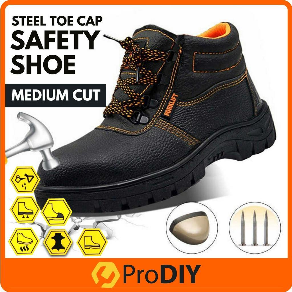 PRODIY Safety Shoe Steel Toe Cap Mid Sole Medium Cut Black Safety Boots Kasut Keselamatan 安全工地鞋 (RANDOM COLOUR & BRAND)