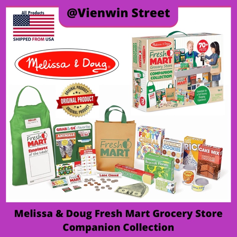 Melissa & Doug Fresh Mart Grocery Store Companion Collection -Multiple Role Play Items Helps Develop Social Skill