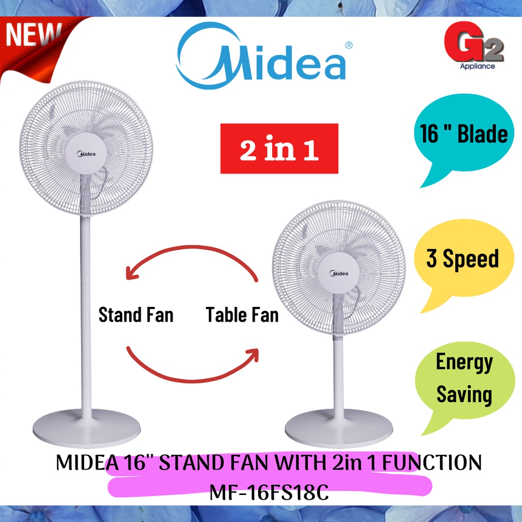 Midea 16 Stand Fan With 2 In 1 Function Mf 16fs18c Random Colour Original Warranty Midea Malaysia Shopee Malaysia