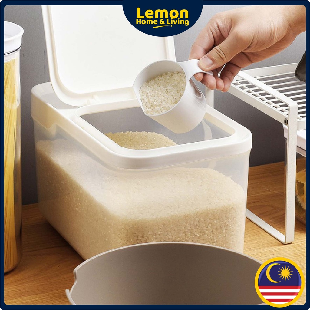 🍋 5KG Rice Dispenser with Wheel Rice Bekas Food Dispenser Rice Bucket Bekas Simpanan BPA Free Airtight Container