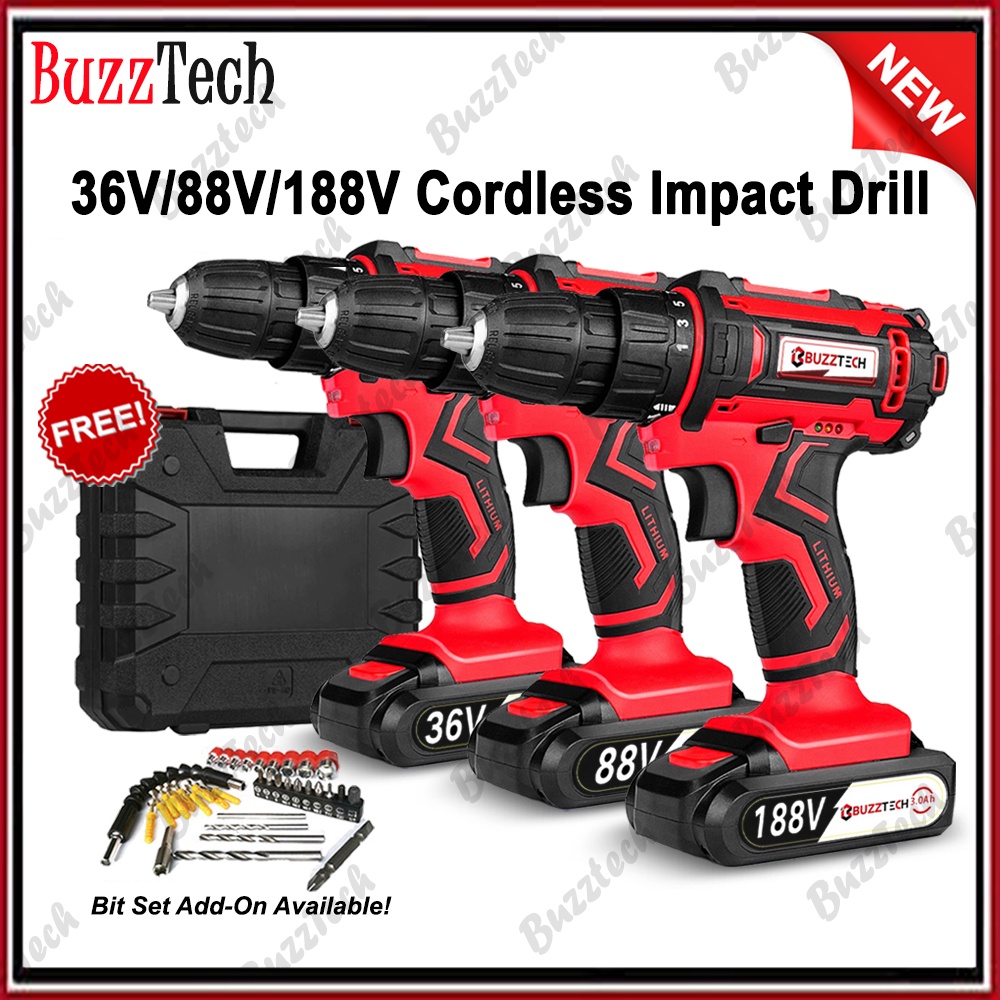 BuzzTech 36V/88V/188V Cordless Impact Drill Screwdriver Rechargeable LiIon Battery Screw Driver